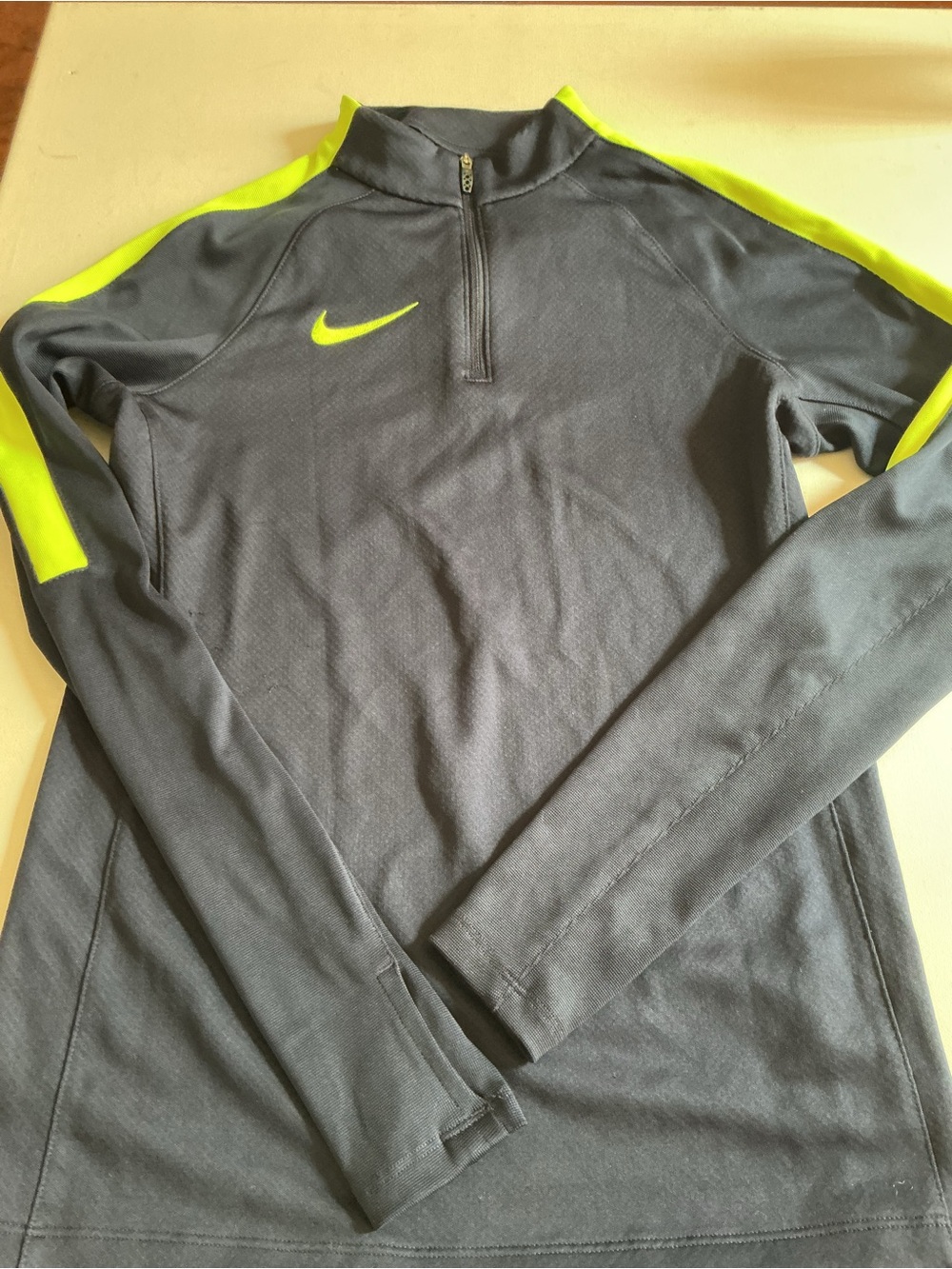 Nike Men's Gray Zip-Up Sweater with Neon Yellow Accents